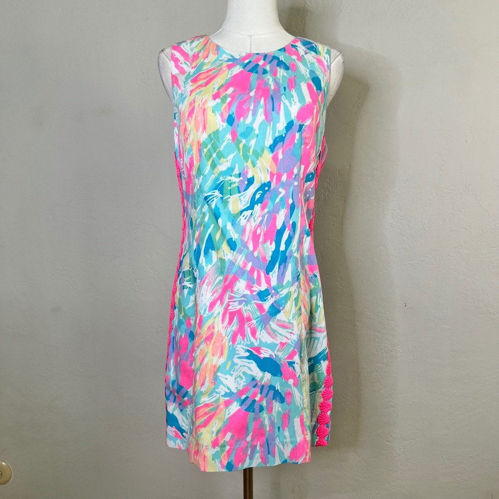 Lilly Pulitzer Dress Shift Mila Size 6 Colorful Sparkling Sands Shell Lace Trim
